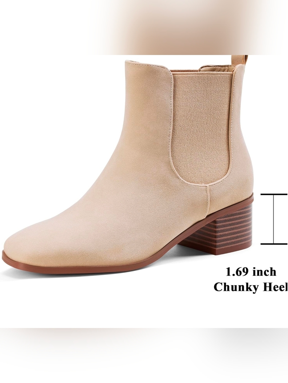 Women's Beige Chelsea Ankle Boot with Low Block Heel